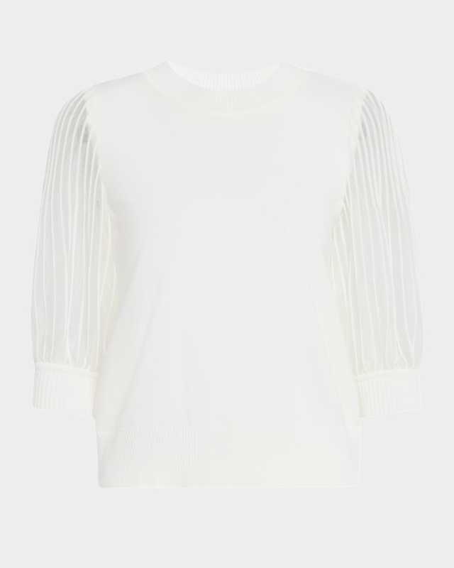 Heritage Fit Sheer Puff-Sleeve Knit Top